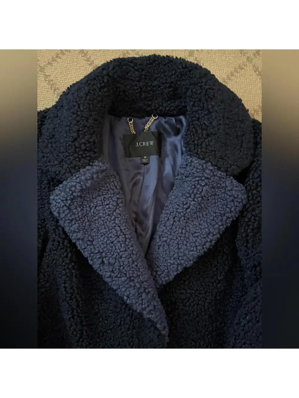 J. Crew Navy sherpa single button topcoat with blue colorblock details NWOT M